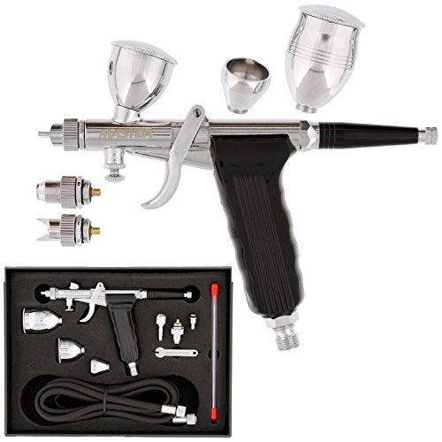 Master Airbrush Model G77 Pistol Trigger Fixed Dual-Action Gravity Feed Airbrush, 2 Nozzle Sets (0.3 & 0.5mm), Spray Gun Fan Head, Round Pattern Head, 3 Cup Sizes, 6' Hose - Auto Graphics, Art, Hobby - Image 1