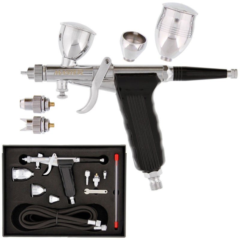 Master Airbrush Model G77 Pistol Trigger Fixed Dual-Action Gravity Feed Airbrush, 2 Nozzle Sets (0.3 & 0.5mm), Spray Gun Fan Head, Round Pattern Head, 3 Cup Sizes, 6' Hose - Auto Graphics, Art, Hobby - Image 2
