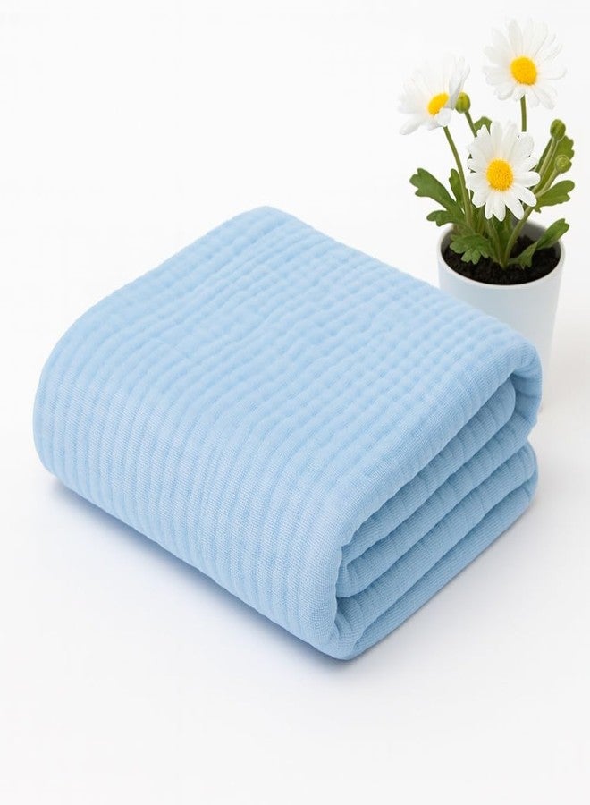 BASEEFY Muslin Baby Bath Towel Newborns Super Soft High Absorbent Cotton 6 Layer Towel Infants Toddlers Kids Boys Girls (105 * 105 CM, Blue) - Image 1