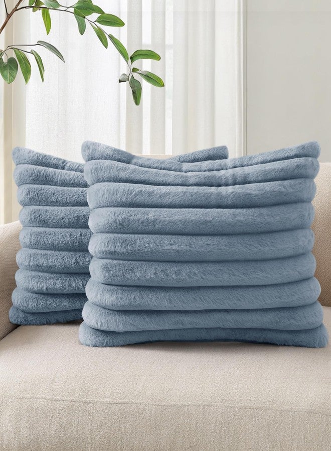 Pallene أغطية وسائد قطنية مخملية من الفرو الصناعي من بالين، مقاس 12×20 بوصة، طقم من قطعتين، أغطية وسائد فاخرة ناعمة ورقيقة مخططة للزينة، مناسبة للأريكة وغرفة المعيشة، لون أزرق رمادي - Image 1