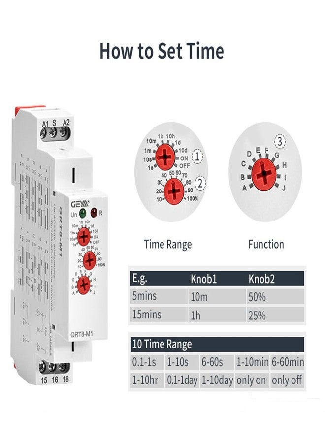 GEYA 1PCS GRT8-M 16A Multifunction Time Relay 10 Function Choices AC DC 12V-240V 1 Output Control Relay GRT8-M1 AC/DC12V-240V - Image 3