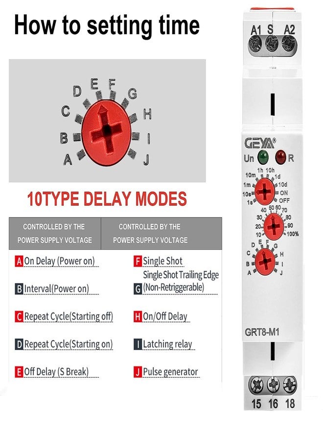 GEYA 1PCS GRT8-M 16A Multifunction Time Relay 10 Function Choices AC DC 12V-240V 1 Output Control Relay GRT8-M1 AC/DC12V-240V - Image 4