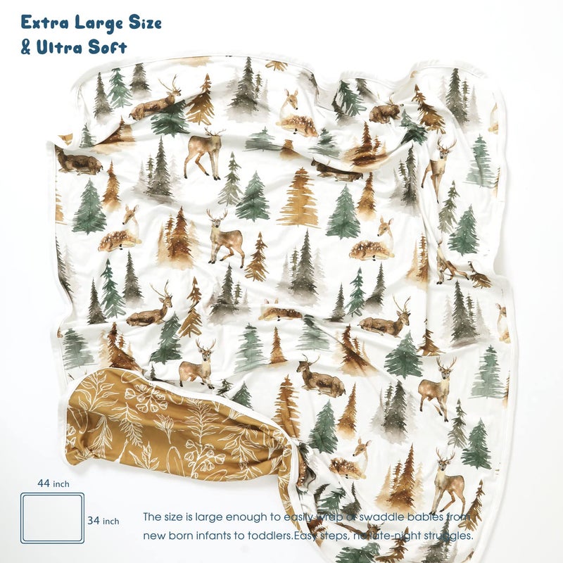 GRSSDER Baby Blankets Super Soft Stretchy Jersey Knit Swaddle Blanket for Baby Girls and Boys, Double Layer Receiving Blankets 34 x 44 Extra Large for Swaddling, Deer Pattern - Image 2