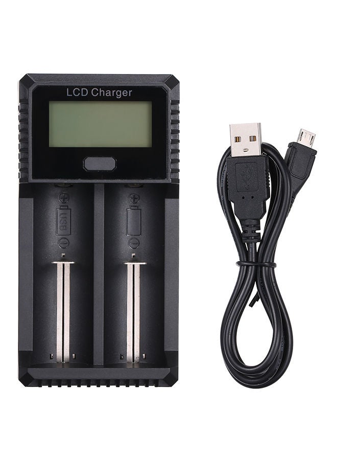 NIBEMINENT Universal LCD Display 2 Slots Intelligent Charger With USB Output Port Black - Image 1