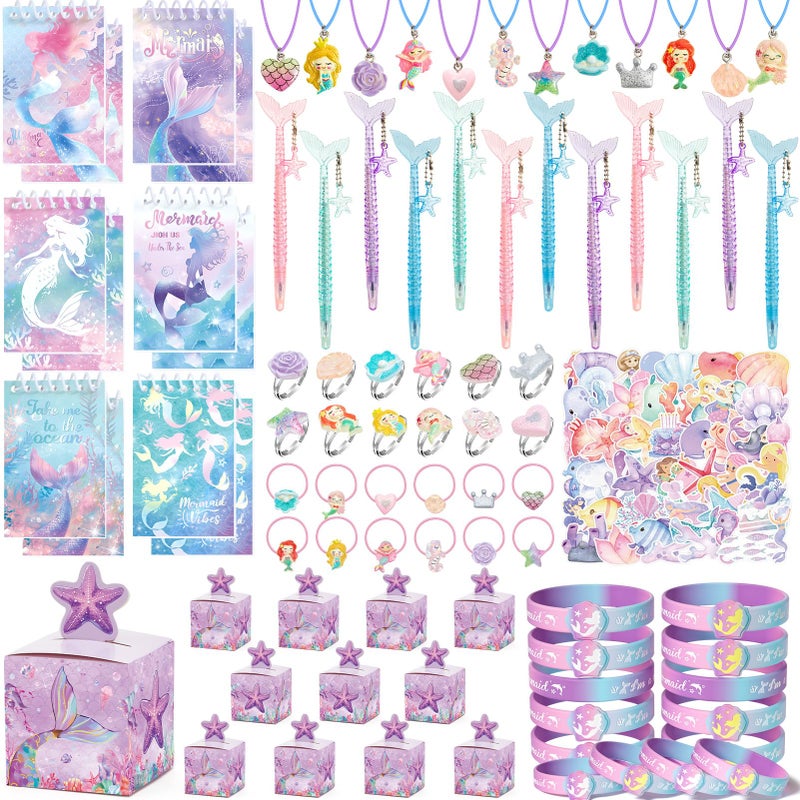 SNLN Mermaid Party Favors Birthday Supplies for Girl Gift Boxes Notebooks Fishtail Pen Silicone Bracelet Necklaces Rings Hair Ties Stickers Mermaid Birthday Party Favors Goodie Bags Stuffers - Image 3