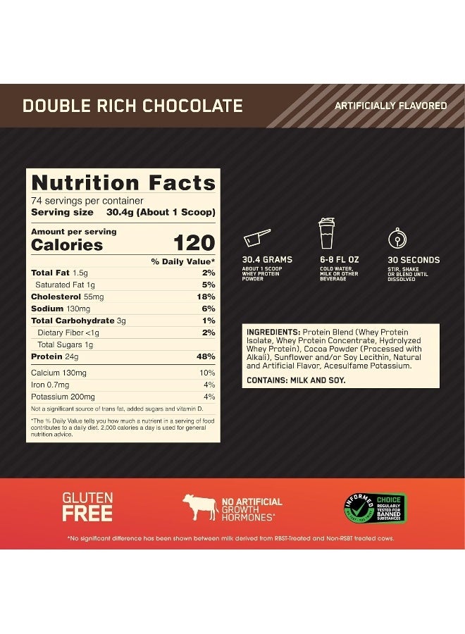 Optimum Nutrition Gold Standard 100% Whey Protein Powder Primary Source Isolate, 24 Grams of Protein for Muscle Support and Recovery - Double Rich Chocolate, 5 Lbs, 74 Servings (2.27 KG) - Image 3