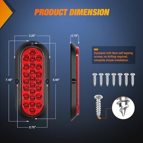 Nilight 6Inch Oval Tail Light 2PCS Red 24LED Running Stop Brake Turn Surface Mount Marker Light Sealed IP67 Waterproof Taillight for 12V RV Camper Caravan Truck Trailer Bus - Image 3