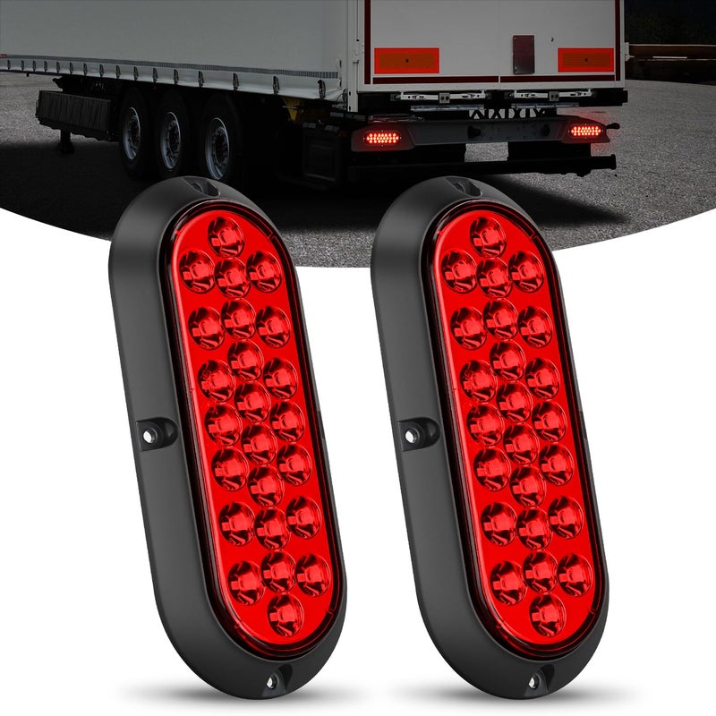 Nilight 6Inch Oval Tail Light 2PCS Red 24LED Running Stop Brake Turn Surface Mount Marker Light Sealed IP67 Waterproof Taillight for 12V RV Camper Caravan Truck Trailer Bus - Image 2