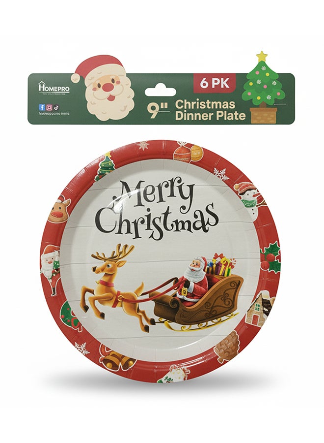 HomePro 9" Disposable Christmas Dinner Plate White - Pack of 6 - Image 1