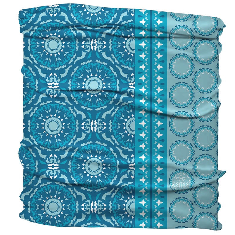 Karma Blue/Split Medallion Headband for Women - Medium - Fabric Headband and Stretchy Hair Scarf - Blue - Image 2