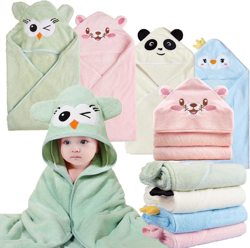 kmilro 4 Styles Hooded Baby Towels Premium Coral Fleece Ultra Soft Absorbent 32 x 32 Inch Unisex Baby Bath Towel for Newborns Toddlers and Kids Natural Baby Stuff Towel with Hood for Boy and Girl - Image 1