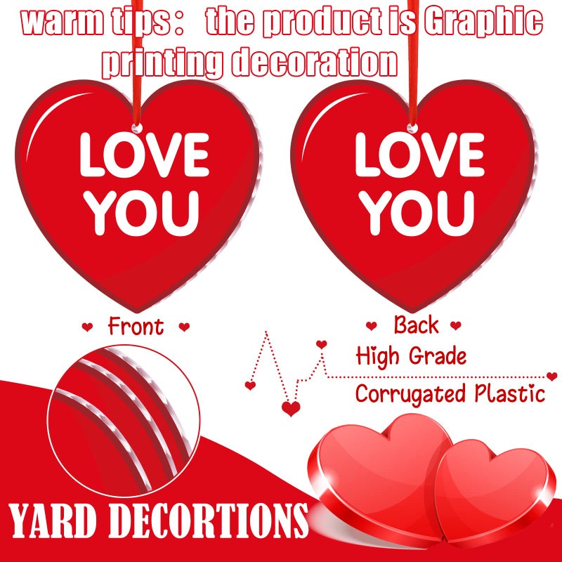 Rtteri 30 Pieces Valentine's Day Outdoor Hanging Heart Ornaments 6 Inch Romantic Conversation Hearts Double-Sided Plastic Lawn Heart Hanging Decor for Valentine Wedding Porch Tree Yard Lawn Decor - Image 2