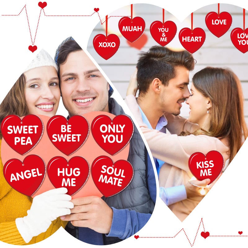 Rtteri 30 Pieces Valentine's Day Outdoor Hanging Heart Ornaments 6 Inch Romantic Conversation Hearts Double-Sided Plastic Lawn Heart Hanging Decor for Valentine Wedding Porch Tree Yard Lawn Decor - Image 5