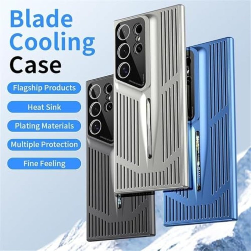 Blade Cooling Mobile Phone Case for Samsung, Electroplated Protective Phone Cooling Cover, Blade Line Design, Ice Feeling Hollow and Breathable Shell - Image 2