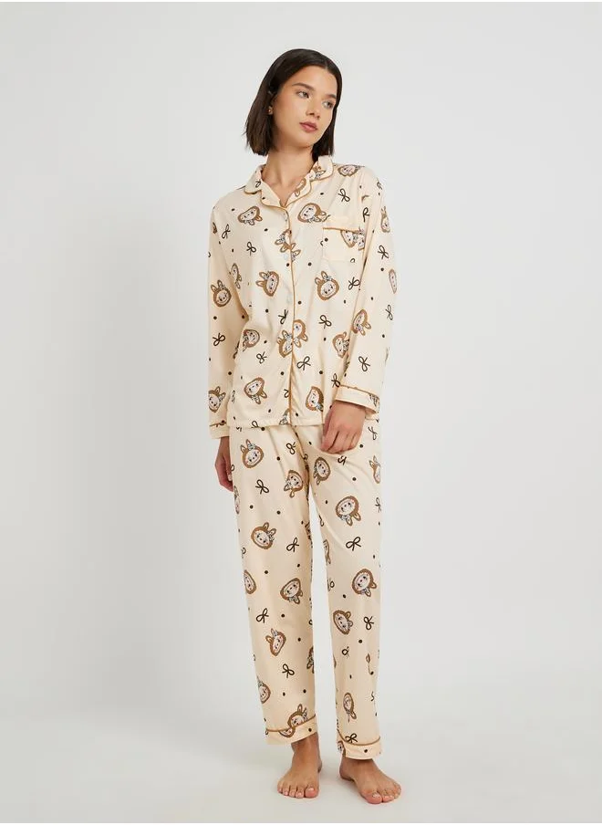 Take Two Take Two Rabbit Print Long Sleeve Shirt and Pyjama Set