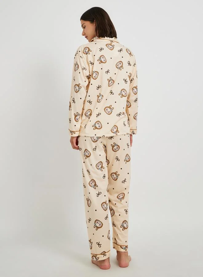 Take Two Take Two Rabbit Print Long Sleeve Shirt and Pyjama Set