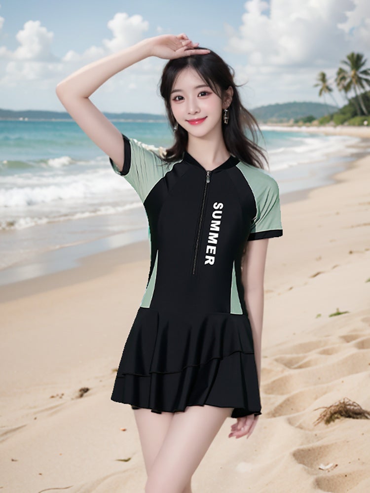 Swimsuit Female Conjoined Conservative Belly-Covering Slimming Slightly Fat Younger Sister Student Class Small Chest Gathered Super Fairy Waist - Image 5