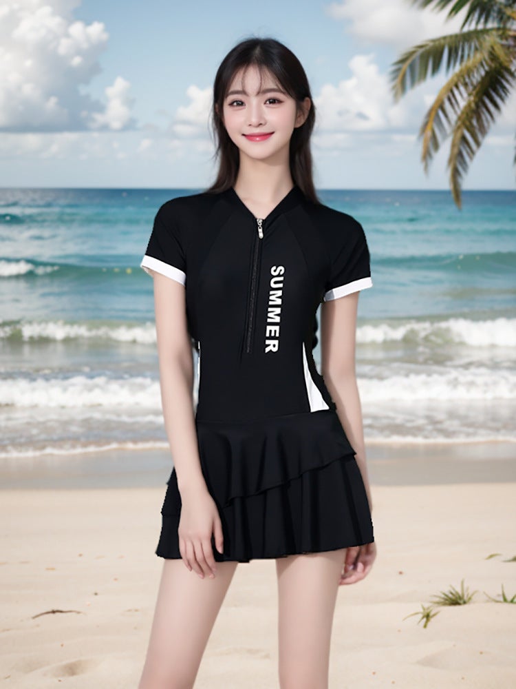 Swimsuit Female Conjoined Conservative Belly-Covering Slimming Slightly Fat Younger Sister Student Class Small Chest Gathered Super Fairy Waist - Image 2