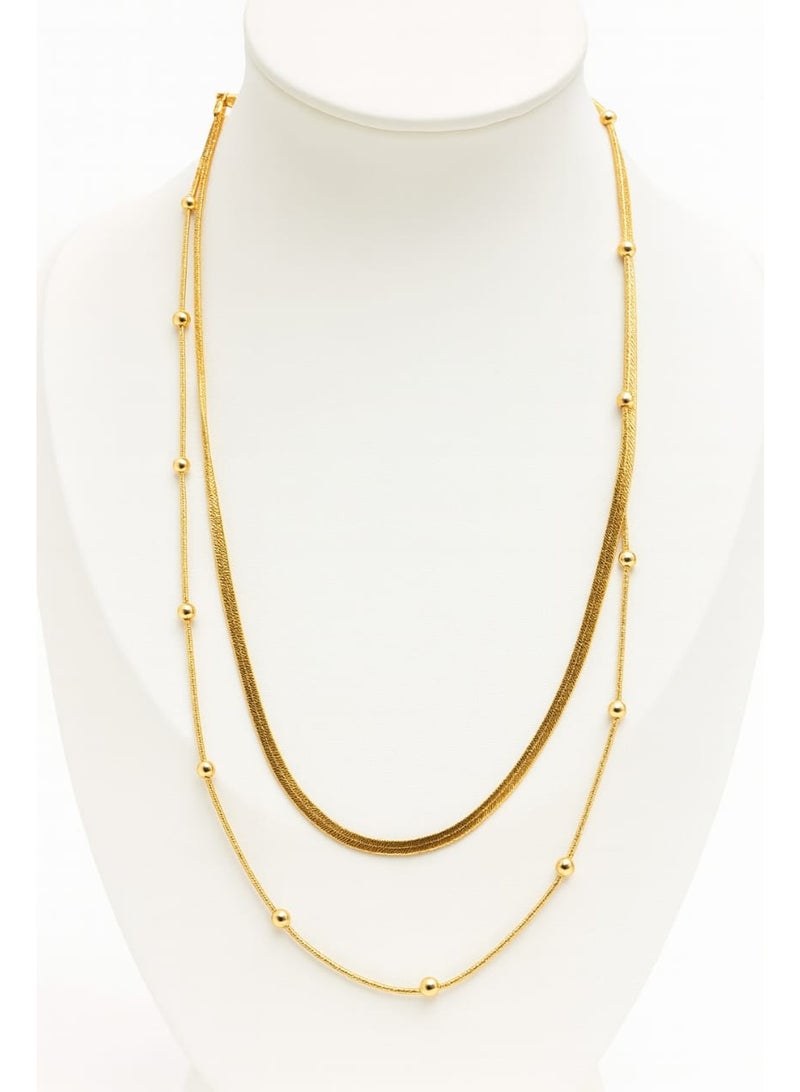 FLUFFY Women's Necklace Double Layer Snake Chain and Bead Design - Image 3