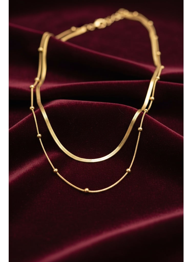 FLUFFY Women's Necklace Double Layer Snake Chain and Bead Design - Image 2