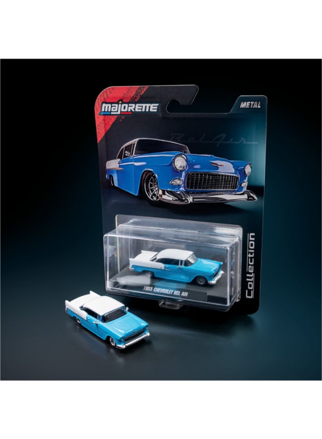 Majorette Collection 1955 Chevrolet Bel Air Diecast Model Car, 1:64 Scale Officially Licensed Classic Chevy with Metal Chassis, Rubber Tires, Display Case and Premium Collector Packaging - Image 2