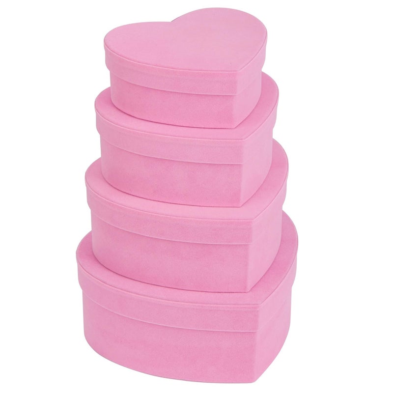 GnFlus Velvet Nesting Gift Boxes with Lids for Presents 4 Pack Pink Heart Shape Gifts Box for Arrangements Flowers Valentines Christmas Wedding Birthdays Bridesmaid Anniversary Party - Image 1