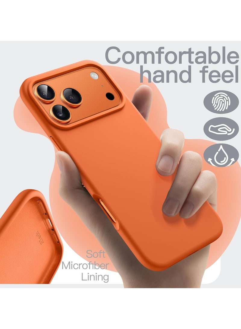 Denx Silicone Case Compatible with iPhone 17 Pro, Slim Liquid Silicone Phone Case with 3-Layer Soft Rubber Shockproof Bumper with TPU Lining (Bright Orange) - Image 3