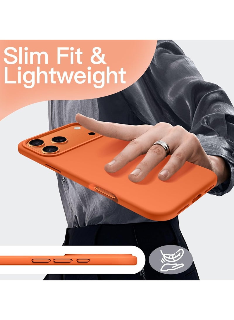 Denx Silicone Case Compatible with iPhone 17 Pro, Slim Liquid Silicone Phone Case with 3-Layer Soft Rubber Shockproof Bumper with TPU Lining (Bright Orange) - Image 4