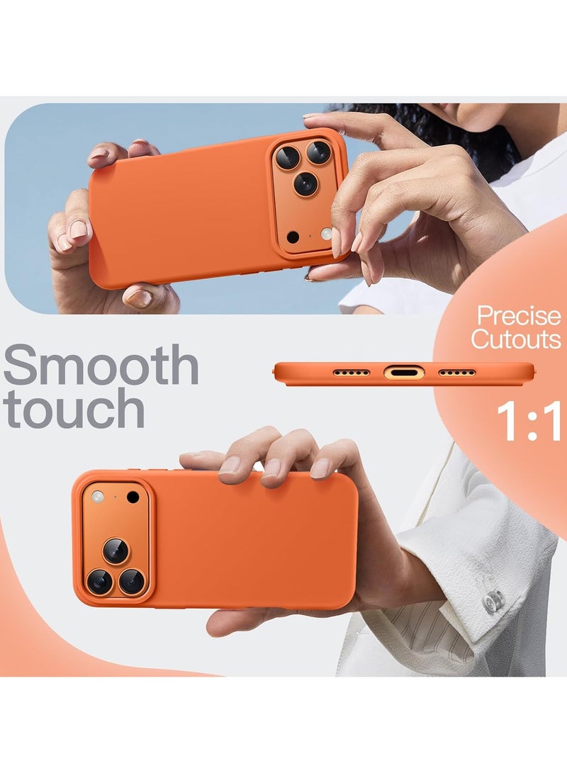 Denx Silicone Case Compatible with iPhone 17 Pro, Slim Liquid Silicone Phone Case with 3-Layer Soft Rubber Shockproof Bumper with TPU Lining (Bright Orange) - Image 5