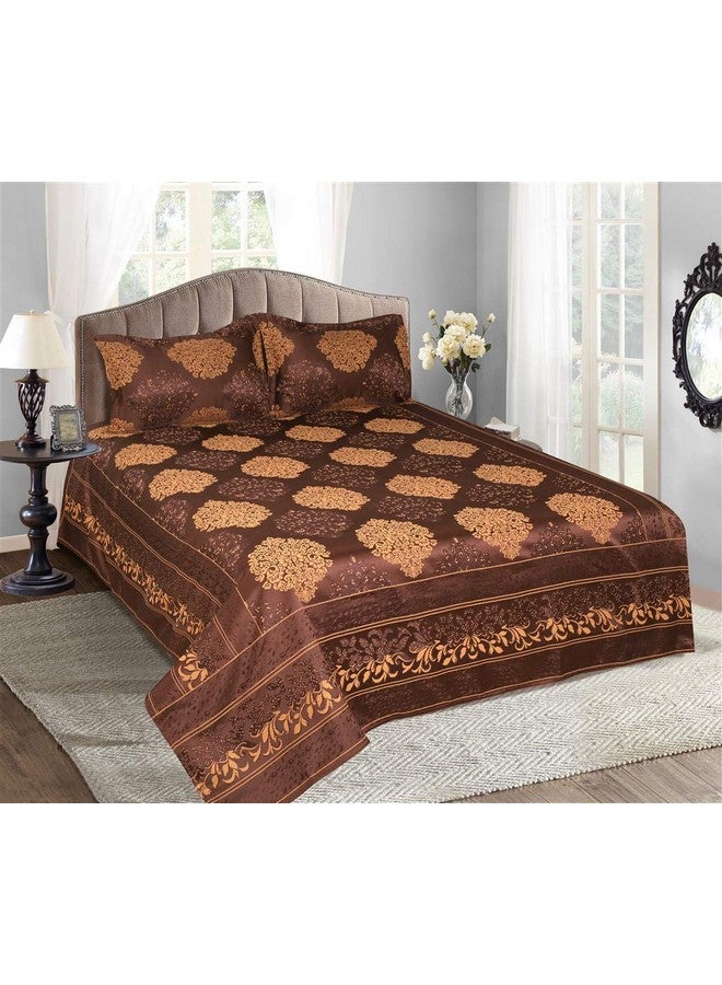 Victor Poly Cotton Styria Satin Bedcover for Double Bed/Damask Geometrical Pattern Extra Soft Bed Spread, Exclusive for Wedding (Bed Cover - 90" X 100", 2 Pillow Covers - 18" X 27"), Coffee - Image 1