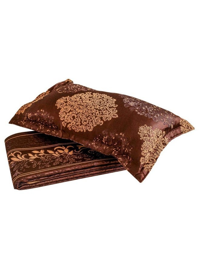 Victor Poly Cotton Styria Satin Bedcover for Double Bed/Damask Geometrical Pattern Extra Soft Bed Spread, Exclusive for Wedding (Bed Cover - 90" X 100", 2 Pillow Covers - 18" X 27"), Coffee - Image 5