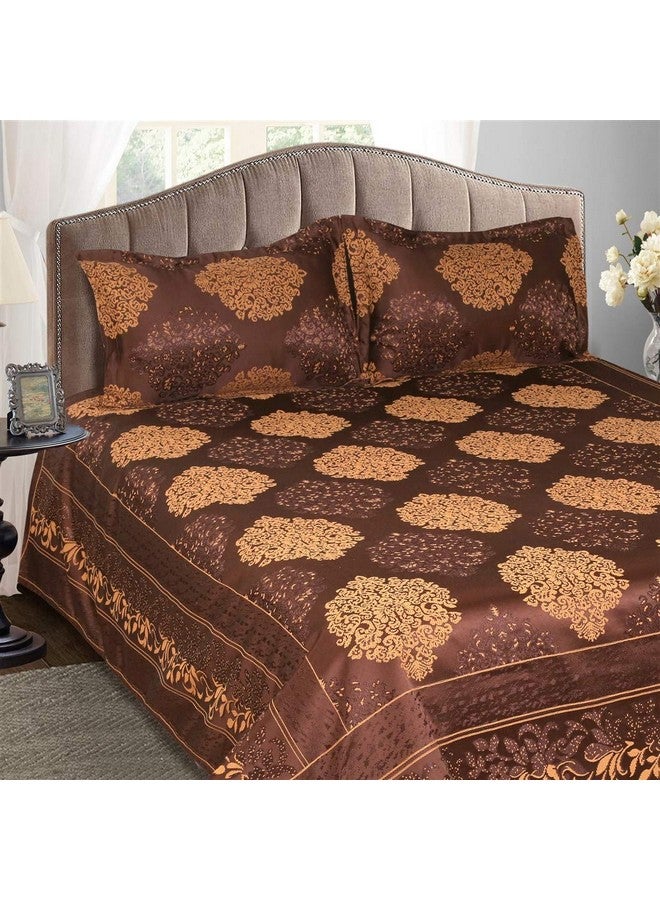 Victor Poly Cotton Styria Satin Bedcover for Double Bed/Damask Geometrical Pattern Extra Soft Bed Spread, Exclusive for Wedding (Bed Cover - 90" X 100", 2 Pillow Covers - 18" X 27"), Coffee - Image 2