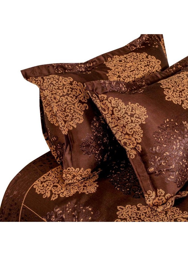 Victor Poly Cotton Styria Satin Bedcover for Double Bed/Damask Geometrical Pattern Extra Soft Bed Spread, Exclusive for Wedding (Bed Cover - 90" X 100", 2 Pillow Covers - 18" X 27"), Coffee - Image 3