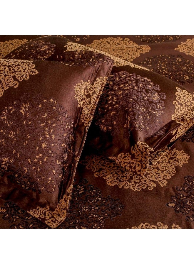 Victor Poly Cotton Styria Satin Bedcover for Double Bed/Damask Geometrical Pattern Extra Soft Bed Spread, Exclusive for Wedding (Bed Cover - 90" X 100", 2 Pillow Covers - 18" X 27"), Coffee - Image 4