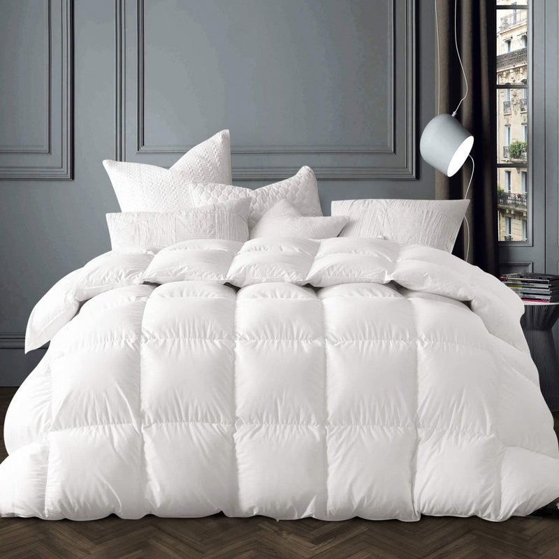 Globon Winter White Goose Down Comforter Queen SizeDown Duvet Insert800 Fill Power400 Thread Count Ultra Soft Noiseless Shell with Corner TabsWhite