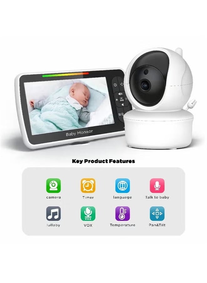ZONBON 5.0 Inch Baby Monitor with Camera Wireless Video Nanny Security Night Vision Temperature Sleep Camera baby monitor - Image 1