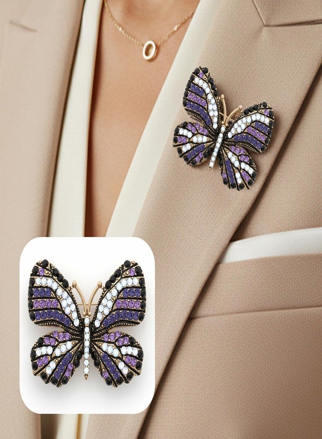 VAMA FASHIONS Gold Plated Multicolor Styling Butterfly Brooch Pin Glittery Lapel Pin for Sarees Dresses Blazers Coats Jewelry for Women - Image 2