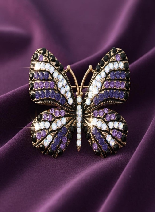 VAMA FASHIONS Gold Plated Multicolor Styling Butterfly Brooch Pin Glittery Lapel Pin for Sarees Dresses Blazers Coats Jewelry for Women - Image 4