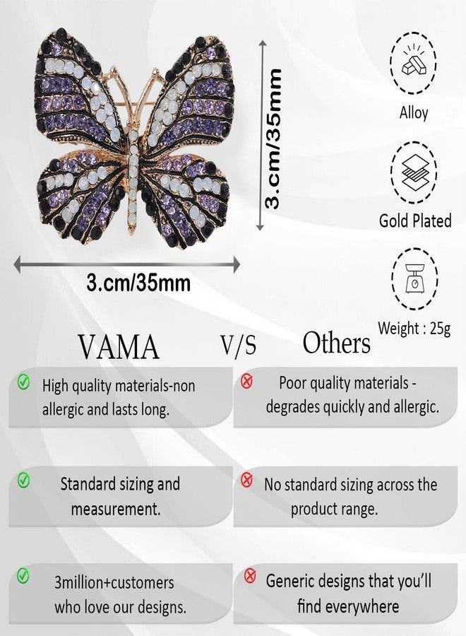 VAMA FASHIONS Gold Plated Multicolor Styling Butterfly Brooch Pin Glittery Lapel Pin for Sarees Dresses Blazers Coats Jewelry for Women - Image 3
