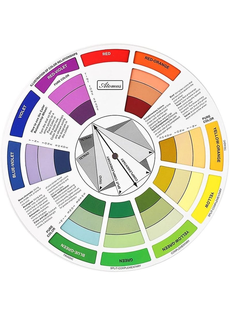 ATOMUS Color Wheel Color Mix Guide, ATOMUS Tattoo Pigment Chart Supplies for Paint Permanent Eyebrow Lip Body Tattoo (9.25in) 