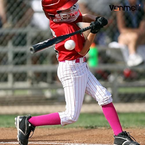 VONMELLI Youth Baseball Belt and Socks Combo, Elastic Pink Softball Belts and Socks for Boys(2 Pairs of Socks & 1 Belt) - Image 2