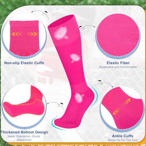 VONMELLI Youth Baseball Belt and Socks Combo, Elastic Pink Softball Belts and Socks for Boys(2 Pairs of Socks & 1 Belt) - Image 5