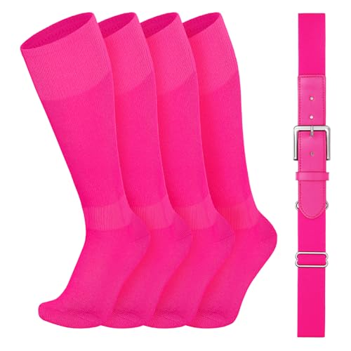 VONMELLI Youth Baseball Belt and Socks Combo, Elastic Pink Softball Belts and Socks for Boys(2 Pairs of Socks & 1 Belt) - Image 4