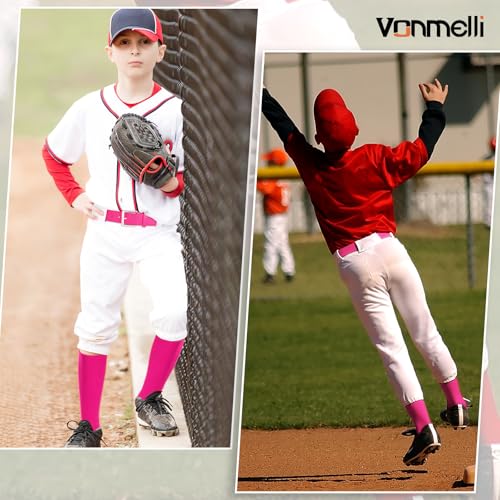 VONMELLI Youth Baseball Belt and Socks Combo, Elastic Pink Softball Belts and Socks for Boys(2 Pairs of Socks & 1 Belt) - Image 3
