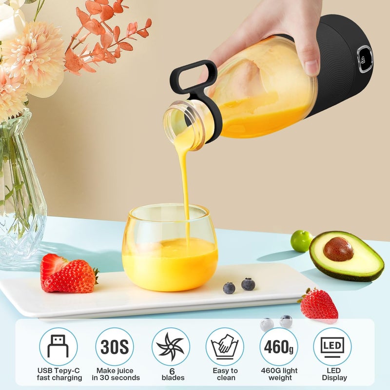MIAOKE Portable Blender, 6 Blades Juicer Cup for Juice Shakes and Smoothies 350ml Mini Blender with Led Display Usb Rechargeable,3000Mah Rechargeable Battery, for Home Sports Outdoors Travel-Black - Image 4