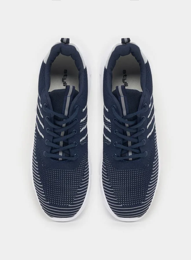 Styli Textured Gripped Sole Lace Up Sneakers