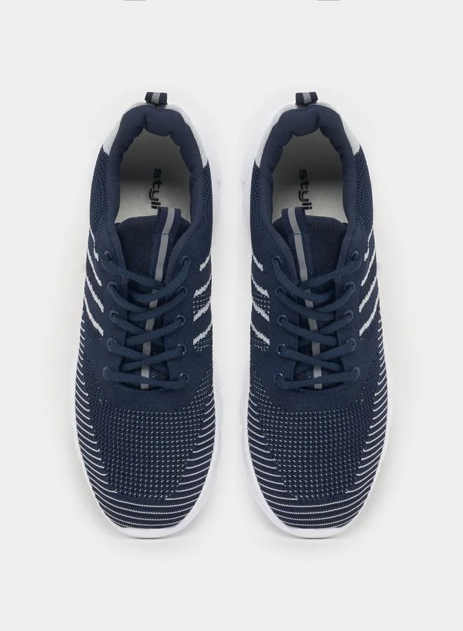 Styli  Textured Gripped Sole Lace Up Sneakers for Men | Best Price UAE