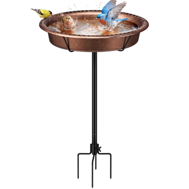 VIVOHOME Oval Bird Bath for Outside, Outdoor Birdbath Bowl with Metal Ground Stake, Weather-Resistant ABS Bird Bath and Feeder for Garden, 1.3 Gallons, Bronze - Image 1