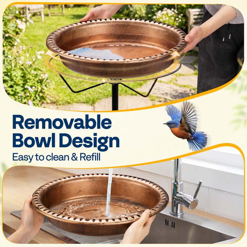 VIVOHOME Oval Bird Bath for Outside, Outdoor Birdbath Bowl with Metal Ground Stake, Weather-Resistant ABS Bird Bath and Feeder for Garden, 1.3 Gallons, Bronze - Image 3
