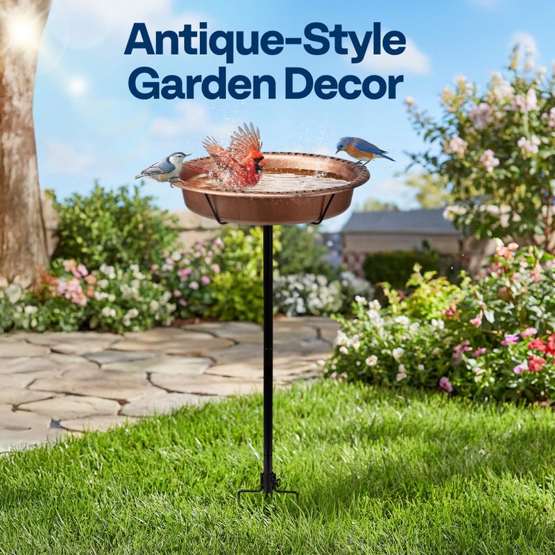 VIVOHOME Oval Bird Bath for Outside, Outdoor Birdbath Bowl with Metal Ground Stake, Weather-Resistant ABS Bird Bath and Feeder for Garden, 1.3 Gallons, Bronze - Image 2